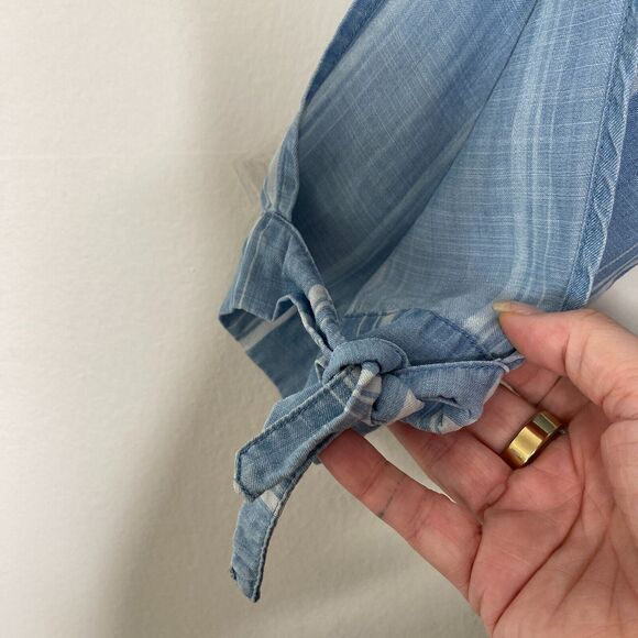 Billy T Blue & White Stripe Linen Off Shoulder 3/4 Tie-Sleeve Back Button Top XS - Picture 10 of 13